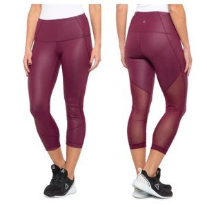 NWT $89 REFLEX Women S High Waisted Sheen Bold Cherry Mesh Detail Active Capri